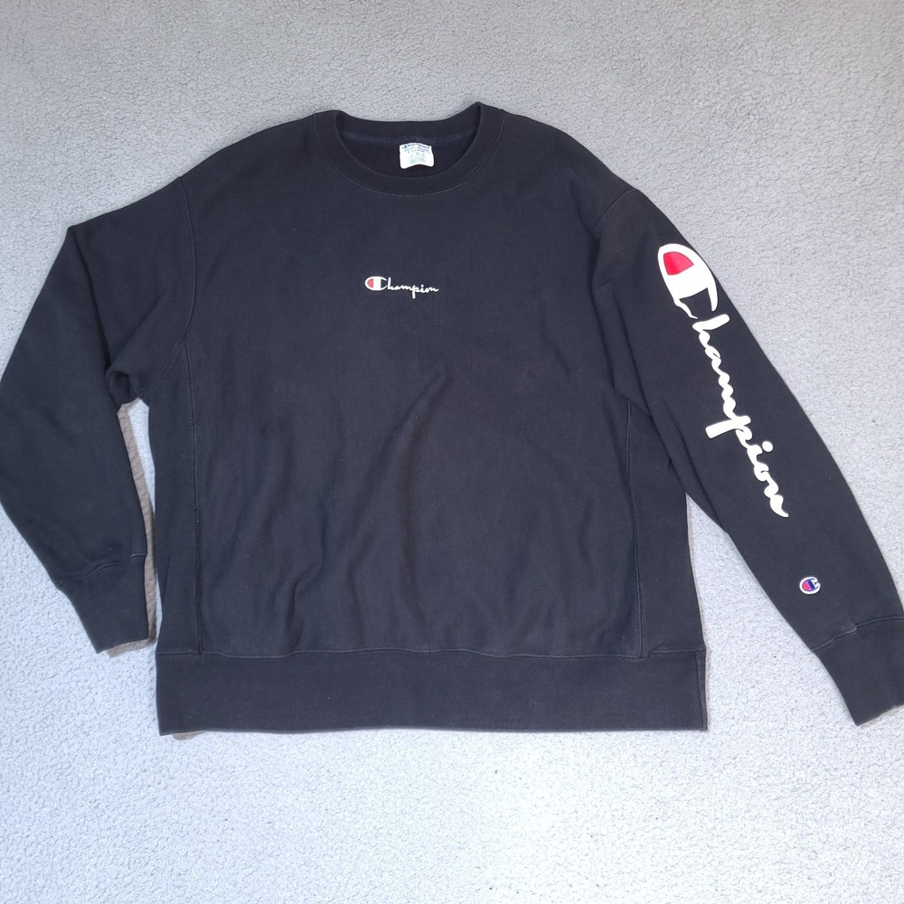Champion Reverse Weave Sweatshirt Mens‎ XL Black Center Logo Crewneck